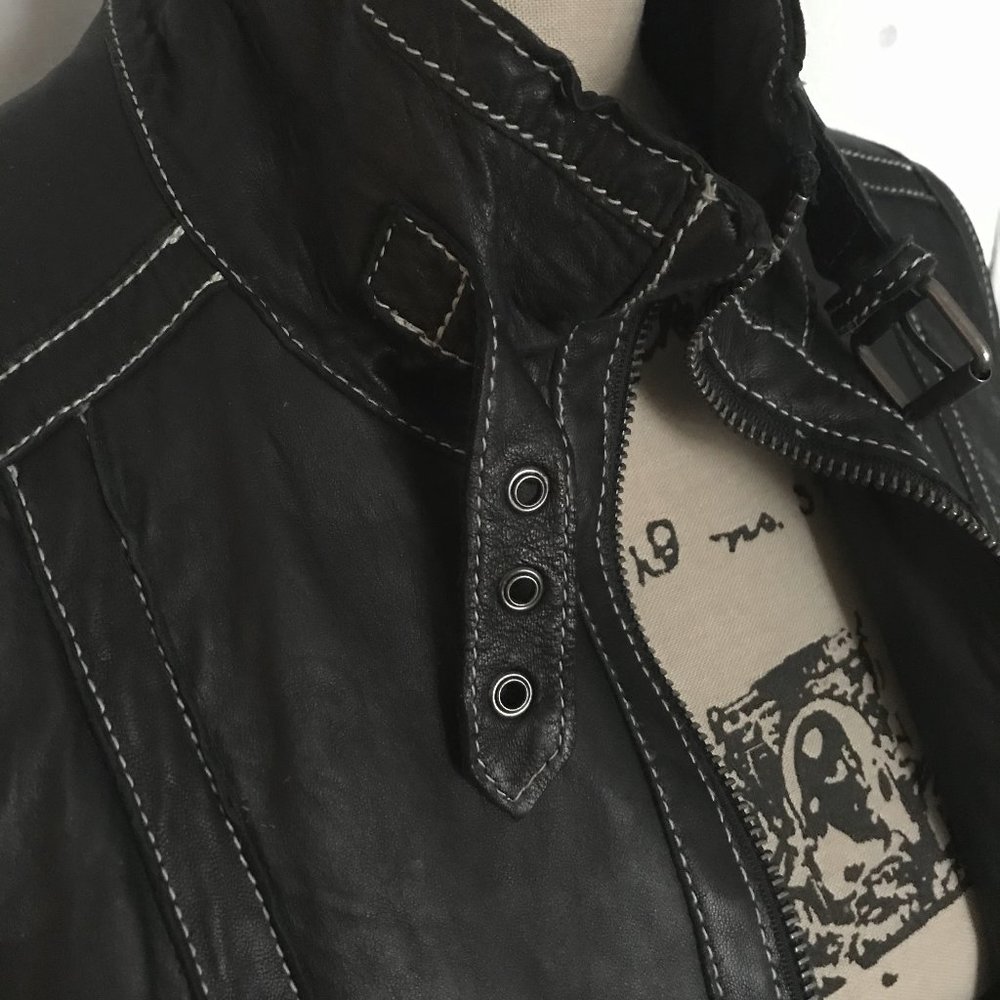 Miss Sixty Black Leather Vintage Jacket Medium - Picture 3 of 7